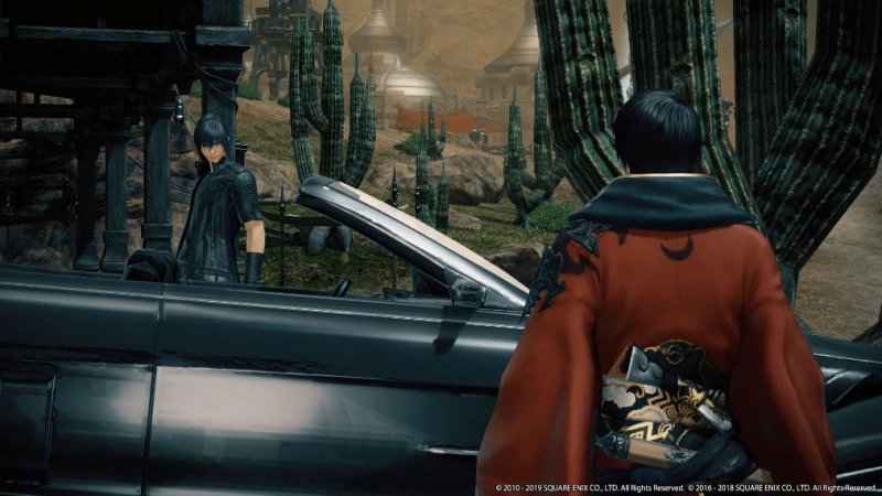 Screenshot dal trailer dell'evento crossover tra Final Fantasy XV e XIV, che raffigura la Regalia