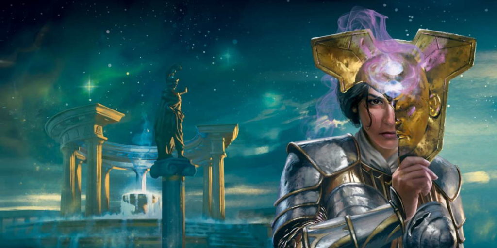 Elspeth ritratta nell'Ade in una illustrazione promozionale di Theros Beyond Death in Magic: the Gathering.