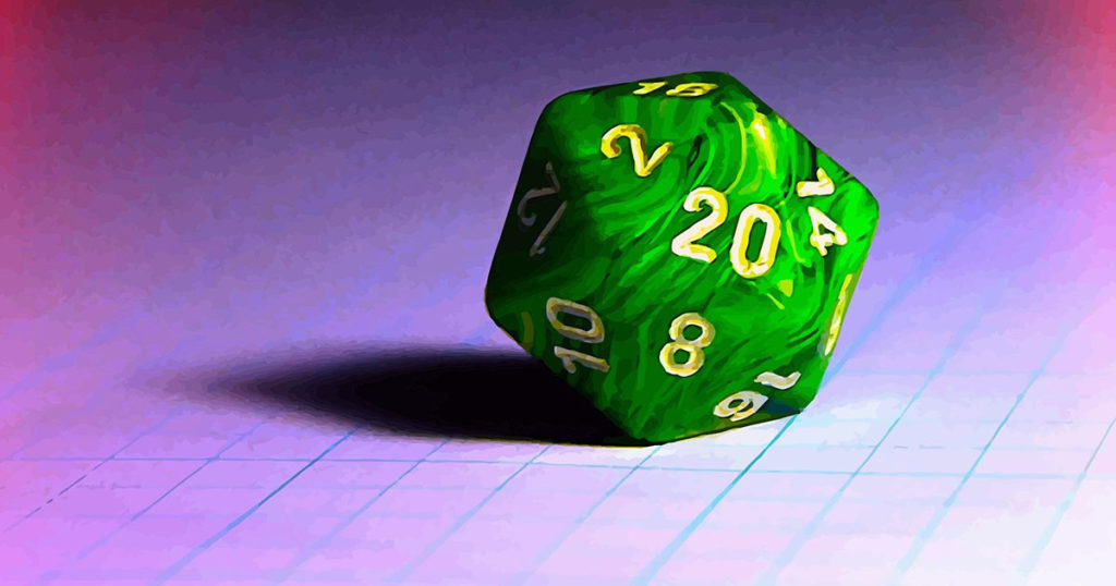 Un dado d20 per giocare a Dungeons & Dragons