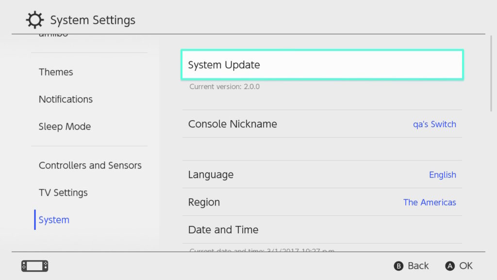 Screenshot sul system settings