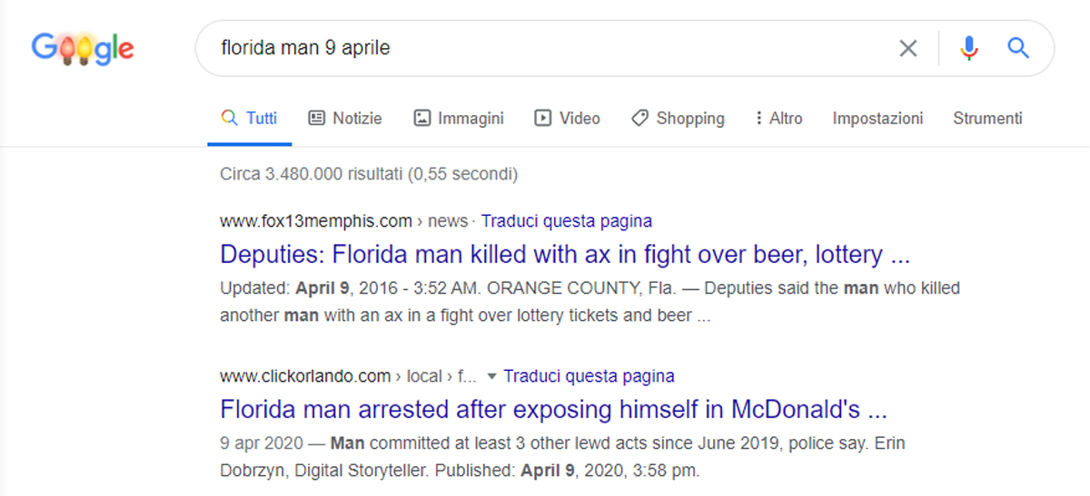 Risultati di Florida Man su Google