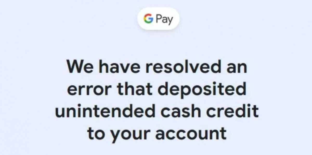 Schermata di Google Pay che avvisa che l'errore è stato risolto