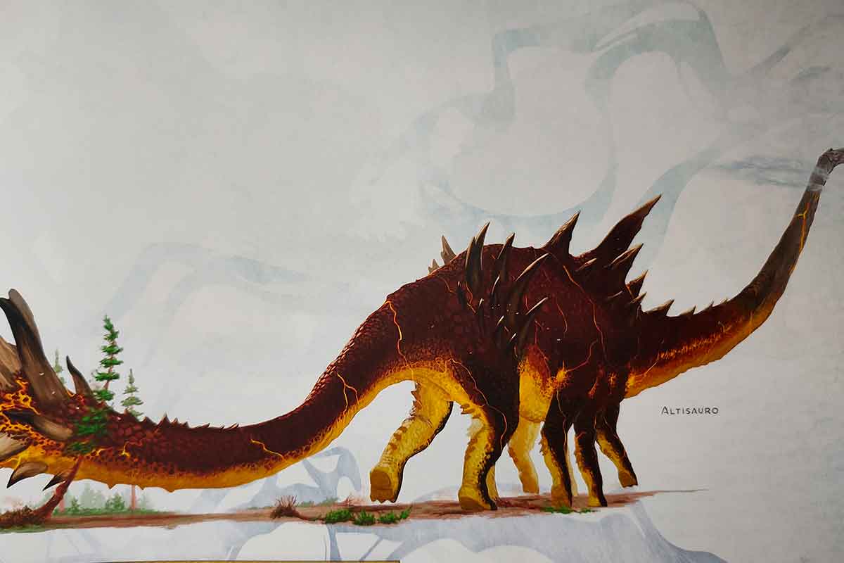 Illustrazione di un altosauro, un gigantesco dinosauro presente nel manuale