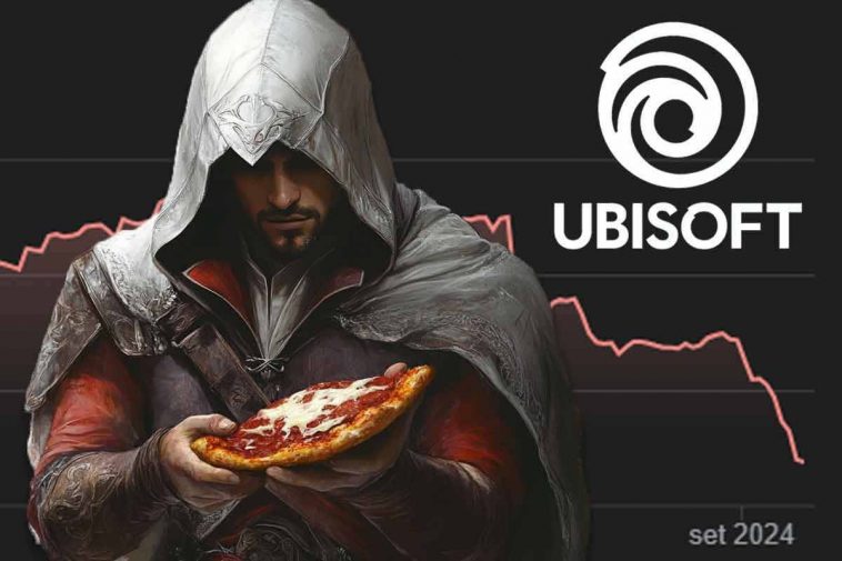 Ezio Auditore con una pizza in mano