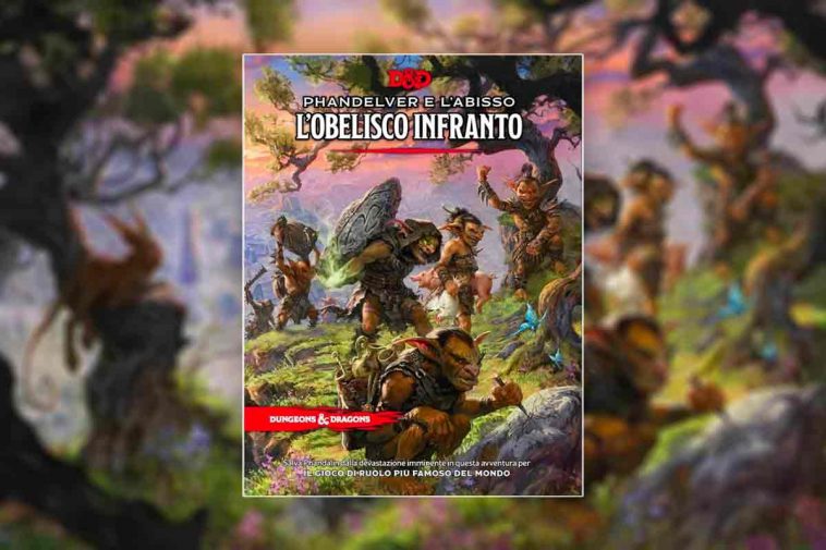 copertina del manuale con l'illustrazione di una serie di Goblin che trasportano frammenti dell'obelisco