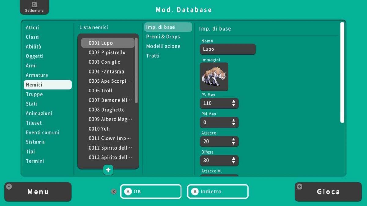 Editor del database in RPG Maker With