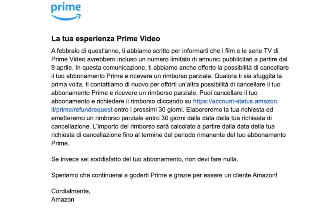 Messaggio da Amazon Prime